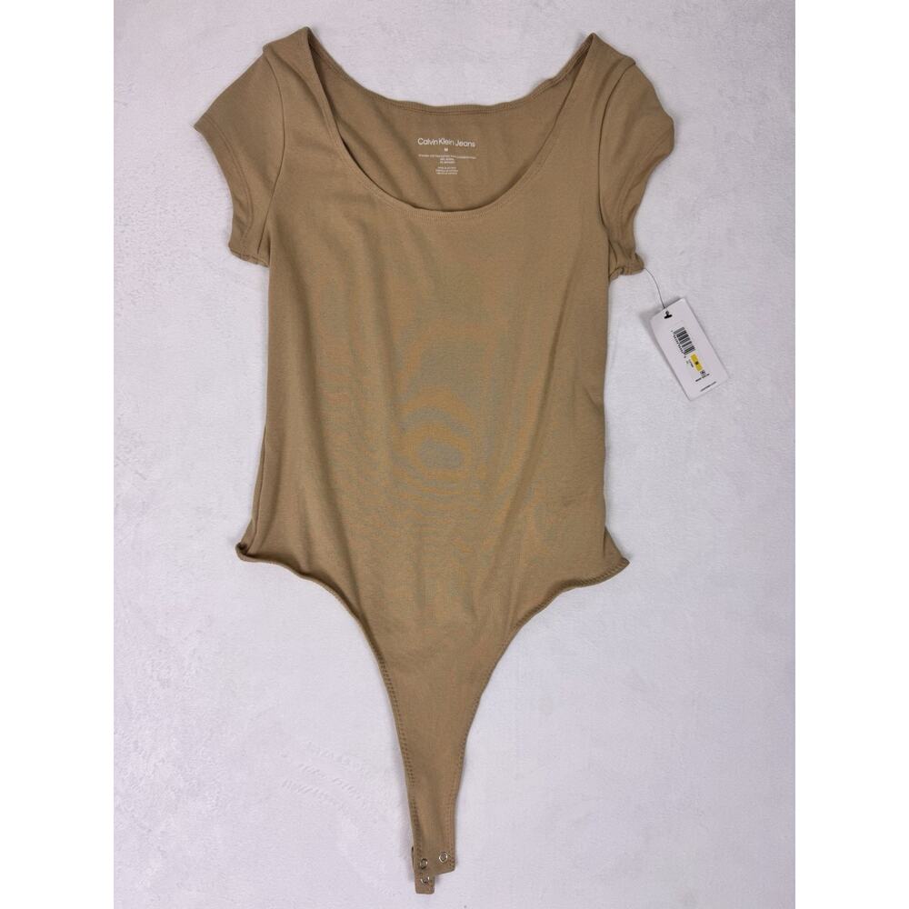 Calvin Klein Jeans Bodysuit Tan Medium Short Sleeve NWT Women